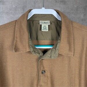 VTG LL Bean Polo Shirt Mens XL Tall Brown Herringbone Long Sleeve Rugby Classic